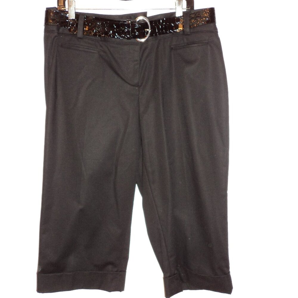 NWT Apt 9 Women's Size 16 Maxwell Fit Capri Pants Cropped Black Faux Croc Belt